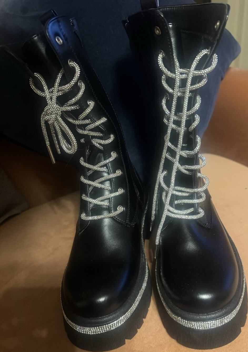 Circus by Sam Edelman Black Silver Lace-Up Platform Combat Boots Women’s 6